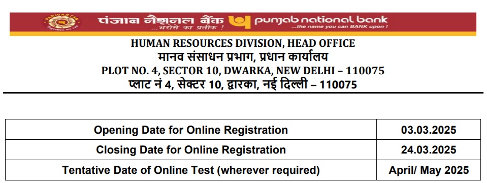 PNB Specialist Officer(SO) Careers Online Form 2025